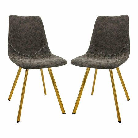 KD AMERICANA 33 x 17 x 22.24 in. Markley Modern Leather Dining Chair with Gold Leg, Grey, 2PK KD2609728